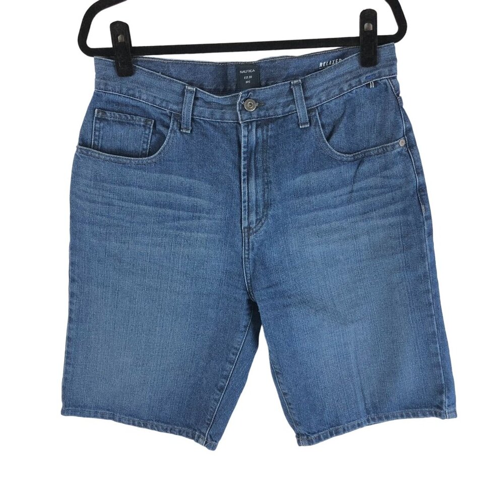 Nautica Mens Blue Wash Relaxed Fit Cotton Denim Jean Shorts w/ Pockets Size 31
